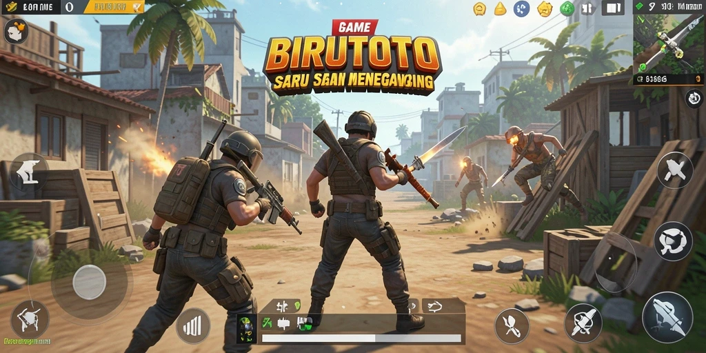 Screenshot BIRUTOTO menunjukkan aksi seru dalam pertempuran Battle Royale.