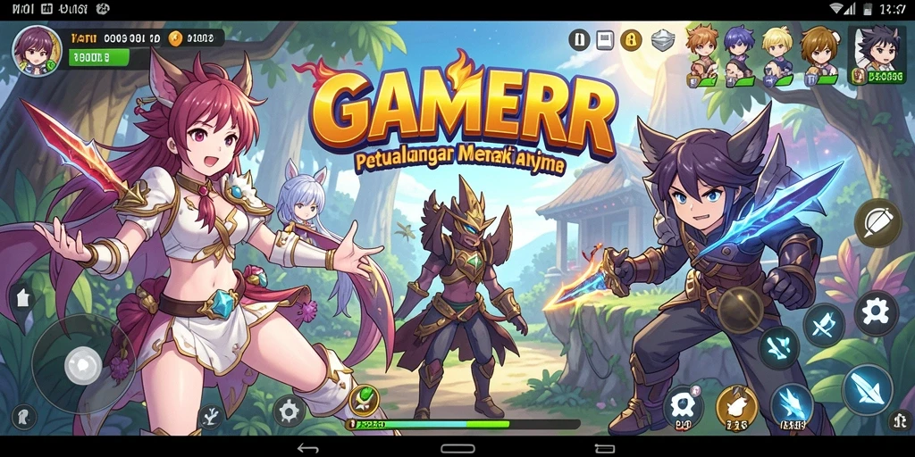 Screenshot gameplay GAMERP yang menampilkan karakter anime dalam pertarungan epik.