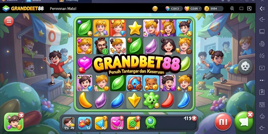 Tampilan menarik gameplay Match-3 di GRANDBET88.