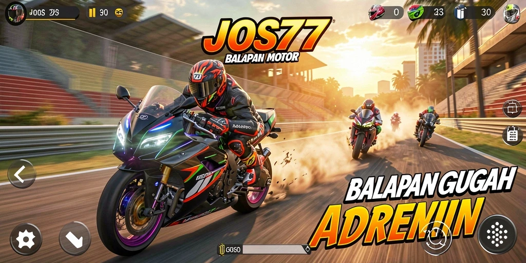 Screenshot gameplay <strong>JOS77</strong> menampilkan balapan motor yang kompetitif dan mendebarkan.