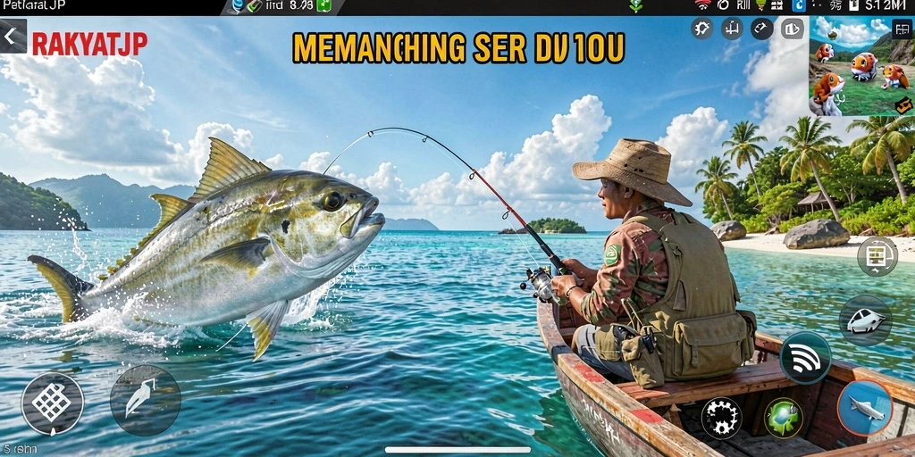 Tampilan gameplay RAKYATJP yang seru saat menangkap ikan.