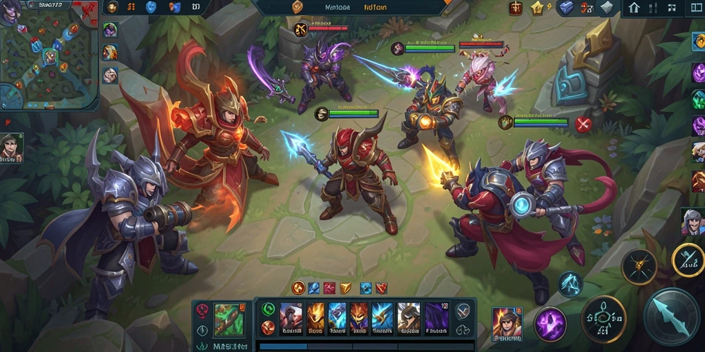 Gameplay dinamis SENSASI777 di arena perang MOBA.