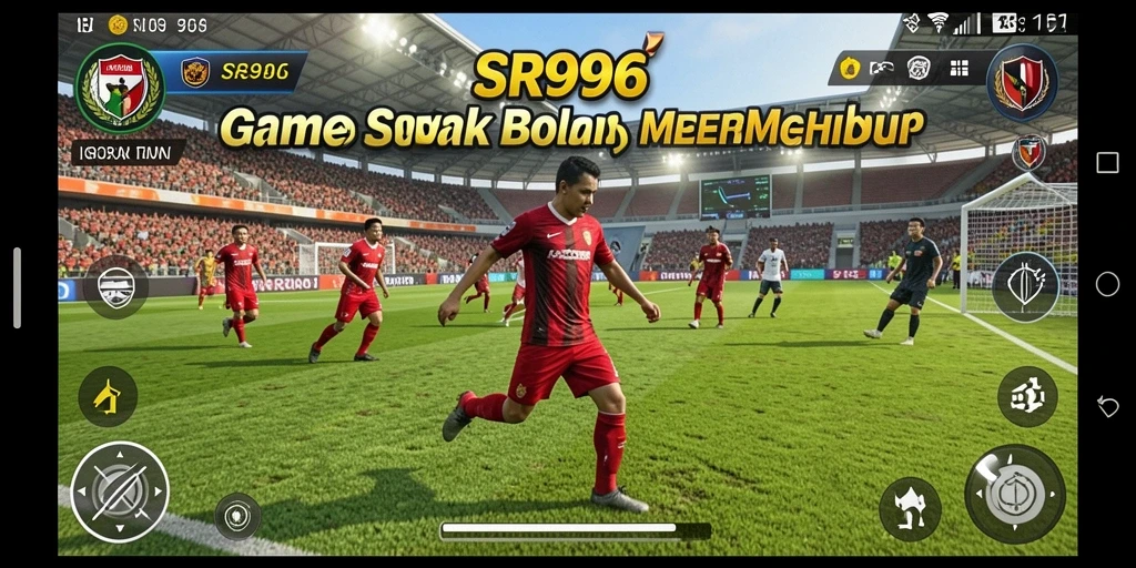 Screenshot utama SR996 menampilkan aksi pertandingan sepak bola yang mendebarkan.