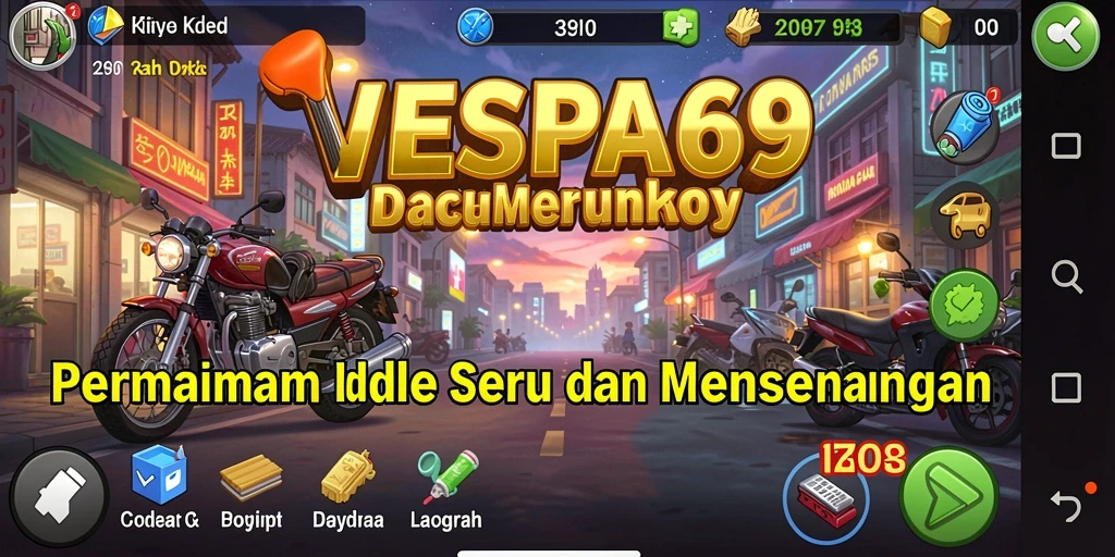Tampilan gameplay Idle VESPA69 dengan berbagai aktivitas seru.